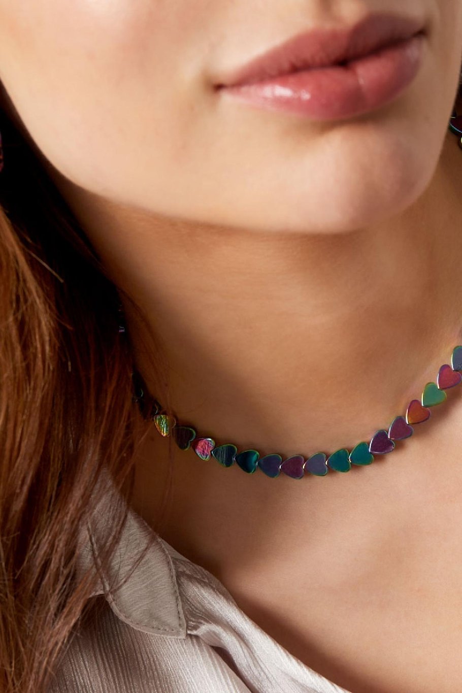 Collar corazones holográficos Multicolor Hematita Imagen3